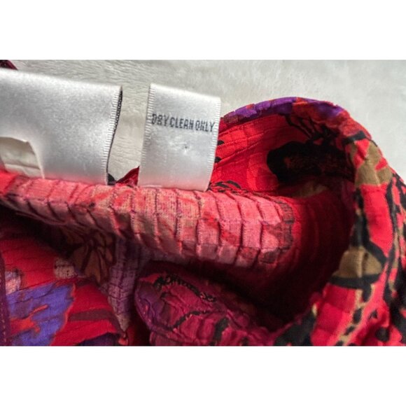 Chico's Design Womens Floral Textured Button-Down Shirt Size 3 Silk Blend Red - Picture 4 of 7